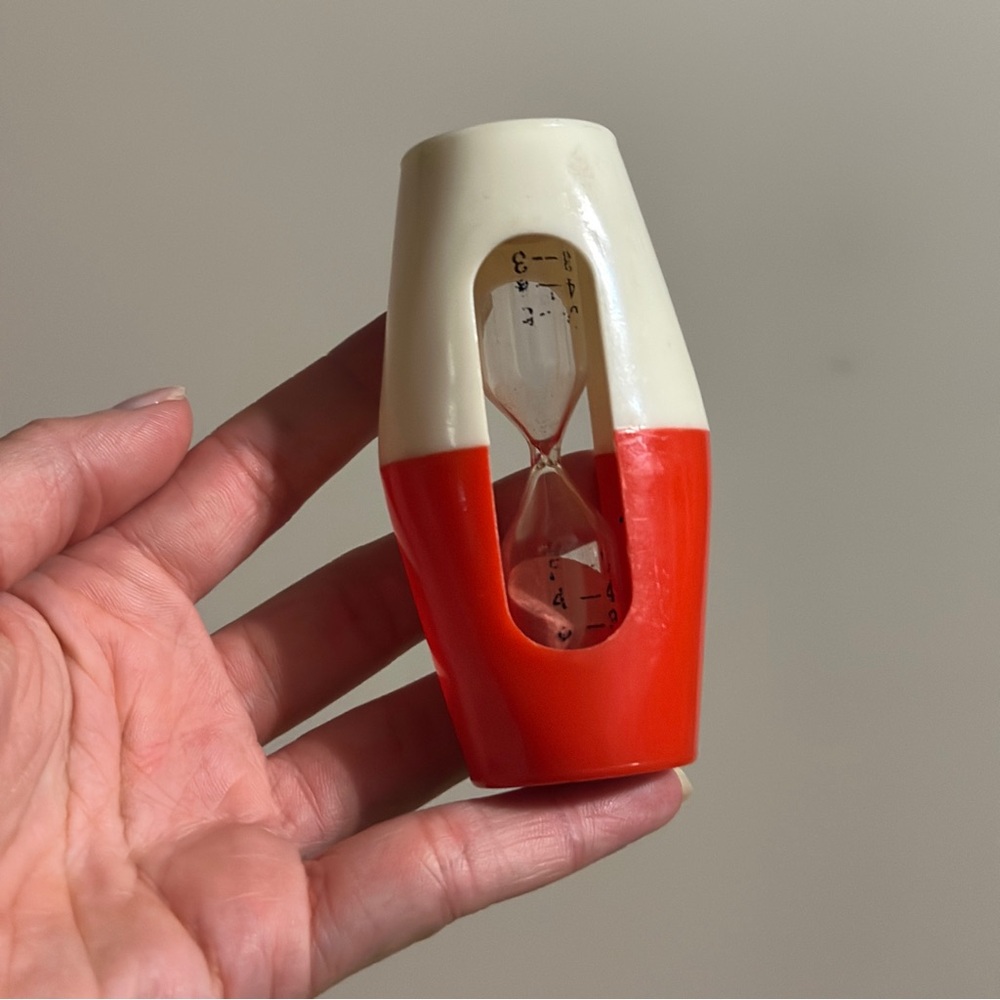 Vintage Hourglass Food Egg Timer Kitchen Red White Nevco 4”